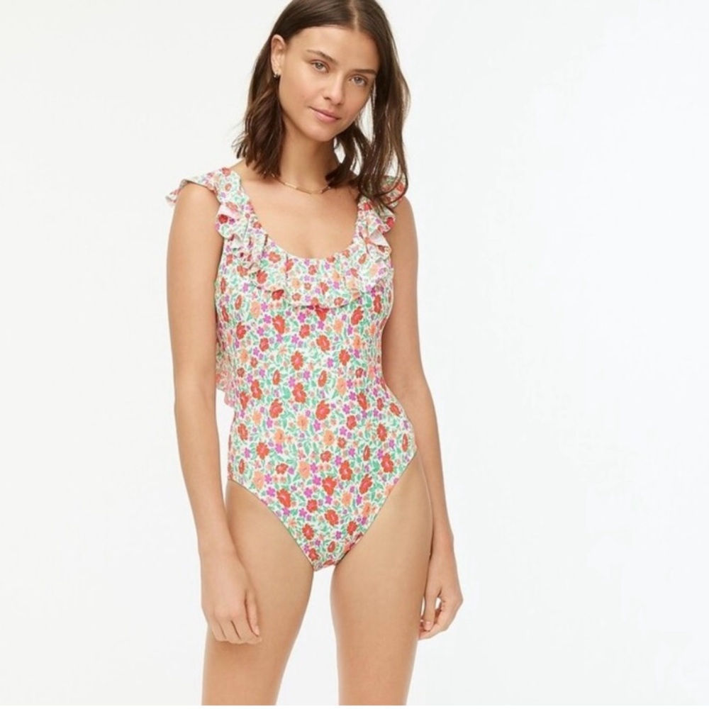 J.CREW Ruffle Scoopback One Piece in Storybook Floral, NWT